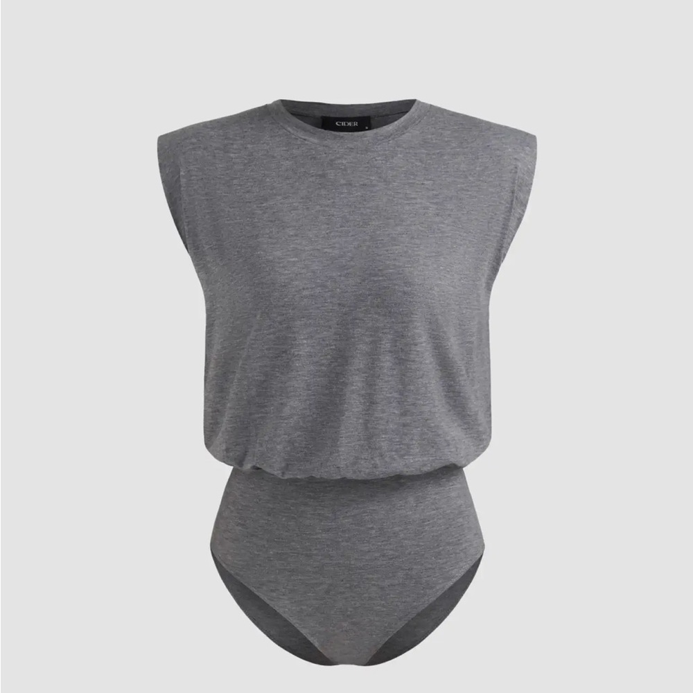 Grey round neck sleeveless bodysuit
